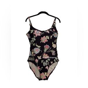 LIZ CLAIRBORNE BLACK FLORAL ONE PIECE SWIMSUIT SIZE 10